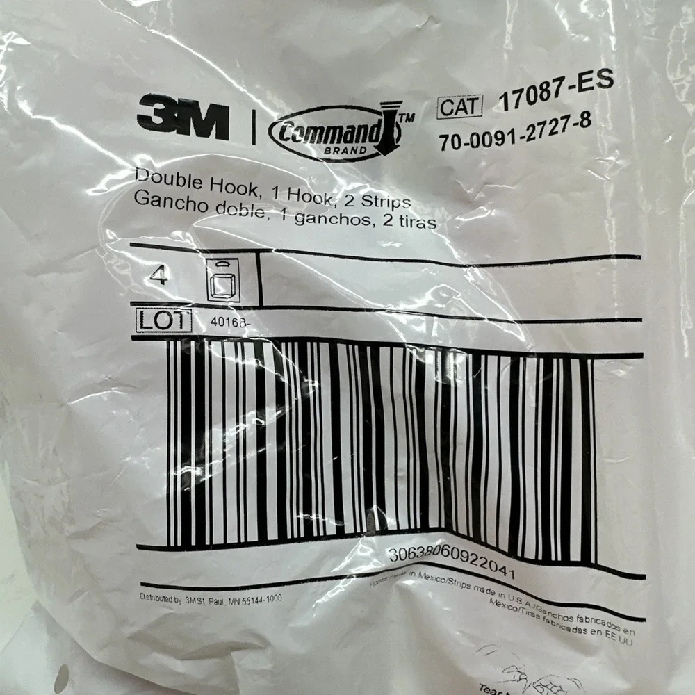 3M Command Double Hook White 2 Hooks on 1 Large 3lb General Purpose Bulk Lot 24